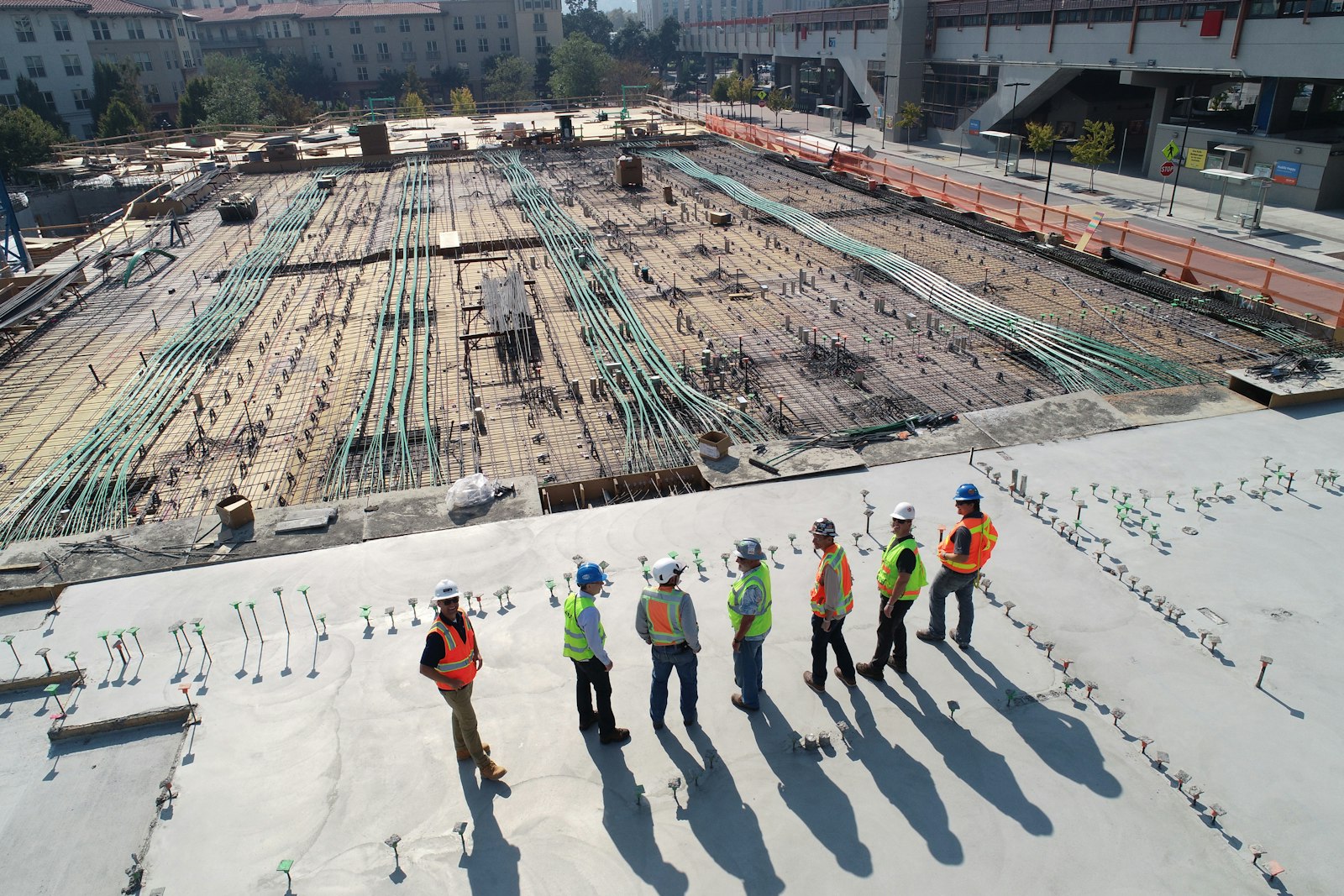 Groundworks team preparing foundations and reinforcement on a commercial site